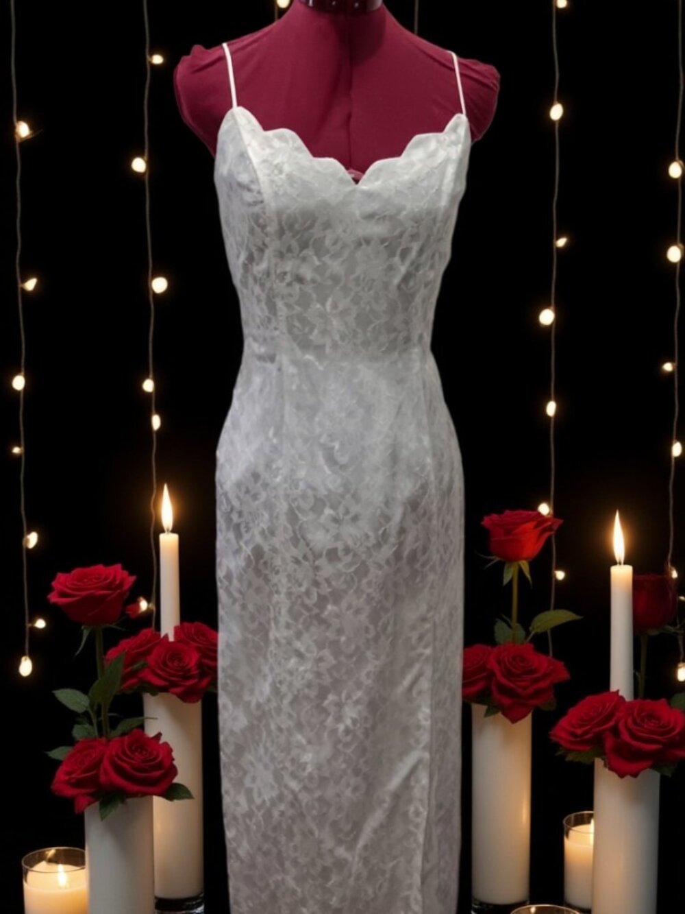L.A. Glo Antique White Lace Dress | XS | Sweetheart Neckline